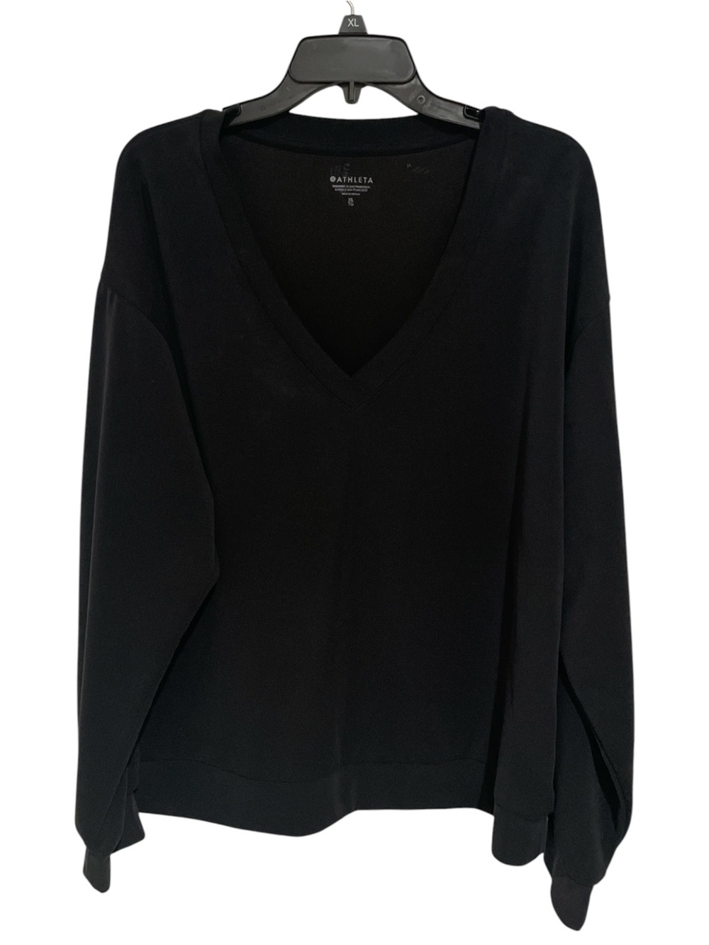 Athleta Seasoft V-Neck Sweatshirt Pullover Black Cozy Breathable Lightweight XL